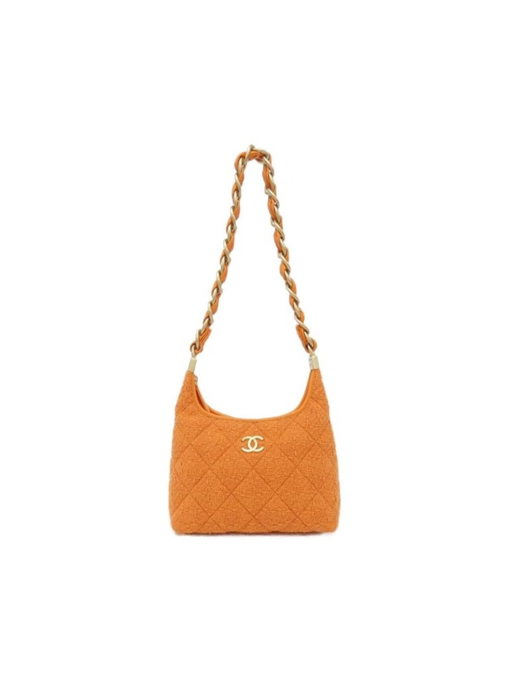 Chanel Shoulder Bag Wool Tweed Orange Mat